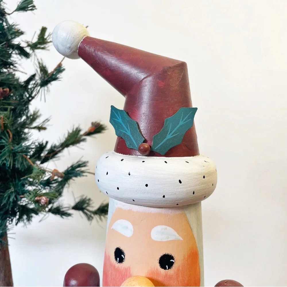 Vintage Elaine Thompson Folk Art Santa with Cardinal Wood Figurine Hand Painted